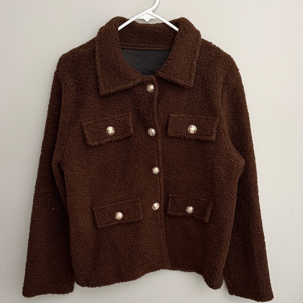 Brown Teddy Blazer Jacket Size M